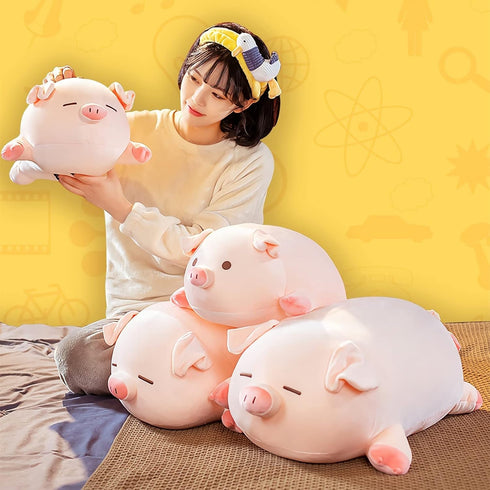 Cute Kawaii Pig Plush Pillows, Soft Stuffed Animal Hugging Pillow, Birthday Gifts for Girls (Round Eyes, 15.7in)