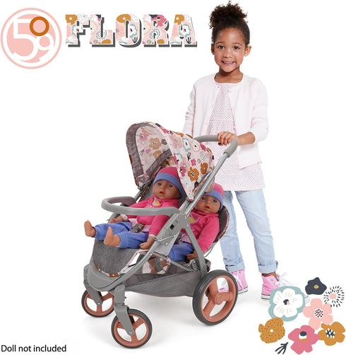 509 2 18", 3+ Crew: Melange Flora - Mabelle Duo Twin Doll Stroller - Accessory for Dolls Up to Foldable Design