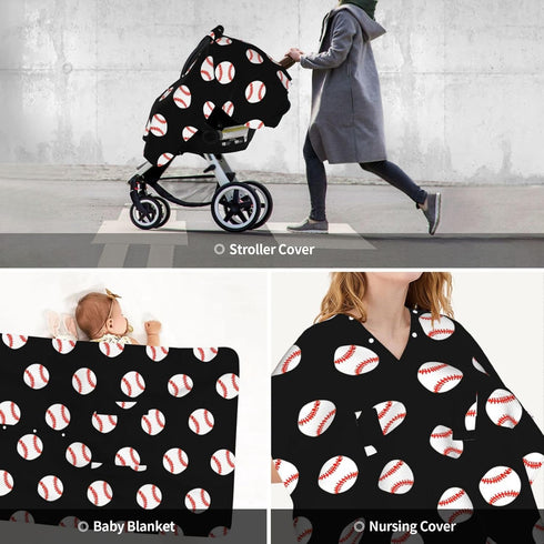 Hcpwzrf Baseball Baby Car Seat Cover & Nursing Cover - Breathable Stretch Multi-Use Cover for Breastfeeding, Stroller