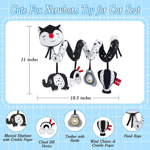 Car Seat Toys for Babies 0-6 Months, Black and White Spiral Toys for Infant, High Contrast Stroller Toys