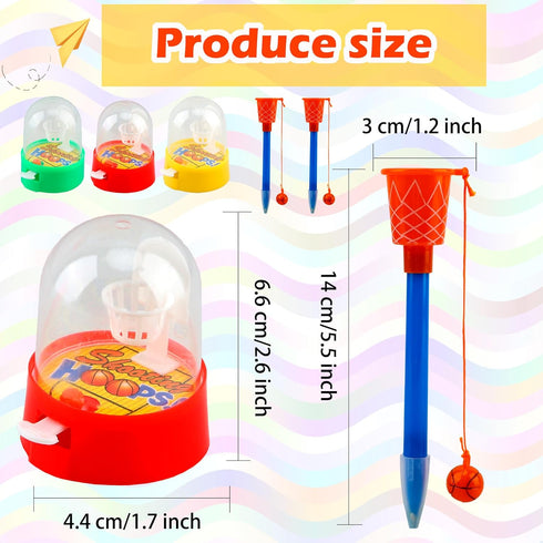 24 Pack Mini Basketball Game Party Favor, Includes 12 Mini Basketball Hoop Finger Games and 12 Basketball Hoop Pens