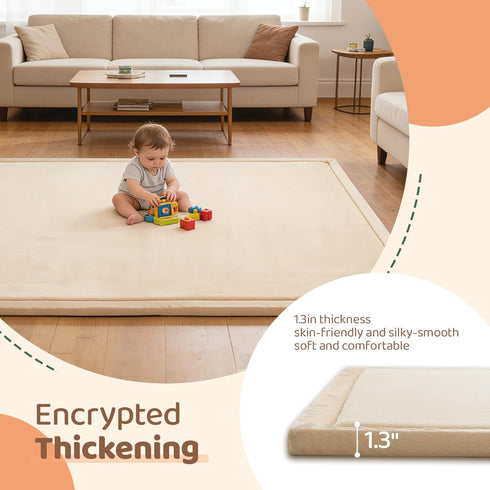 1.3 Inch Tummy 5050 Inch Baby Play Mat for Floor, Thick Memory Foam Time Mat with Non Slip Backing, Soft Coral Velvet