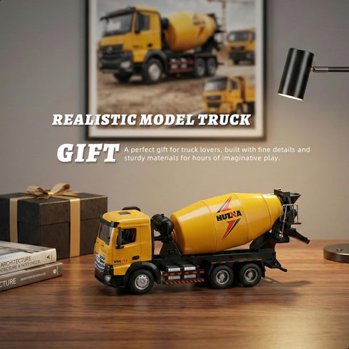 1:50 Concrete Mixer Truck, Metal Scale Diecast Realistic Construction Trucks Toy with Rotating Drum for Boys Indoor