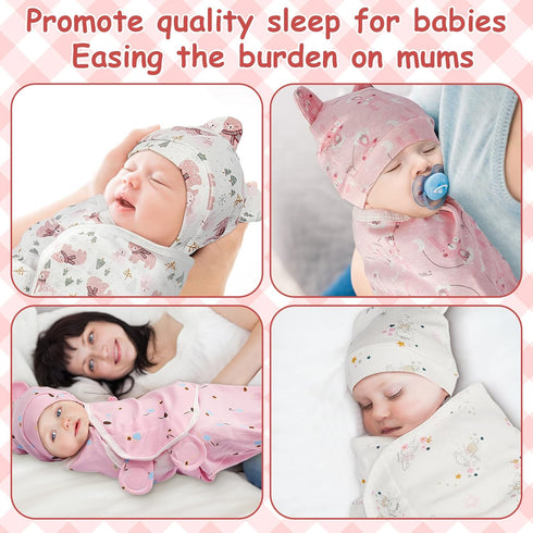 6 Pack Ramede Preemie Swaddle Blanket with Hats Sleep Swaddle for Baby Boy Girl Preemie Newborn Sacks Soft Cotton