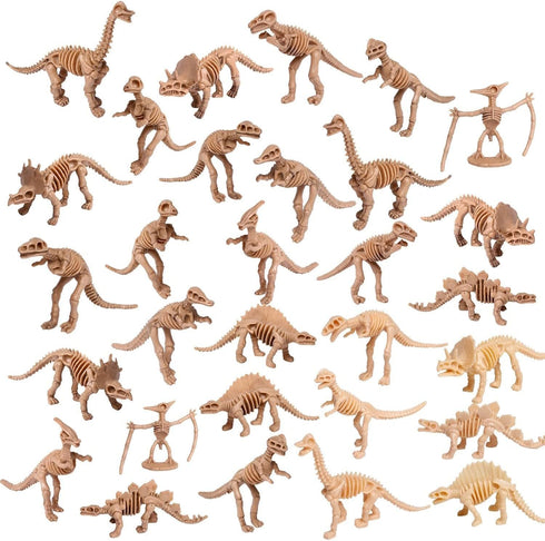 UPINS 30 Pack Dinosaur Fossil Skeletons, 3.7 Inch Assorted Dinosaur Skeleton Toy Figures for Science Play Dino Party