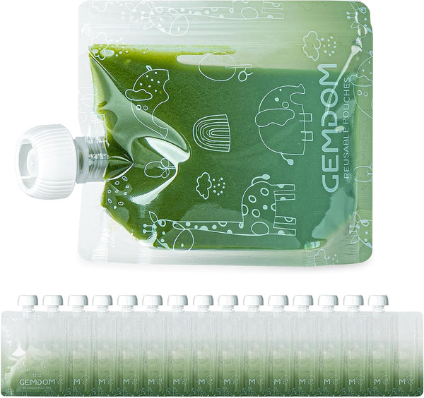 Gemdom 15 Pack Reusable Baby Food Pouches for Toddlers, 7oz/200ml Refillable Squeeze Pouch