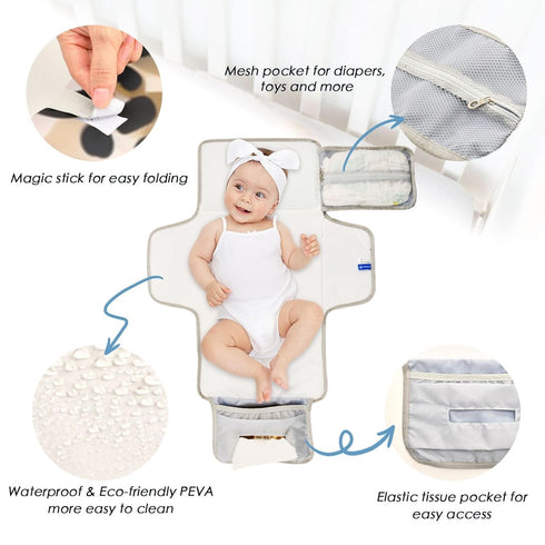 Jihqo Diaper Changing Pad Leopard Print Portable Diaper Mat with Built-in Pillow Travel Changing Station for Baby