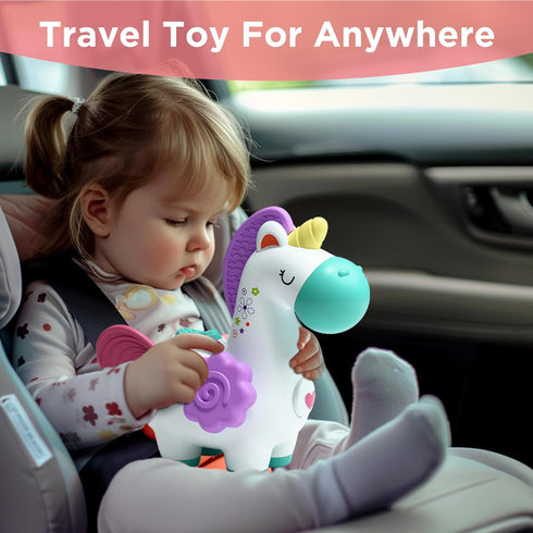 1 6-9-12-18 2 3 iPlay, iLearn Baby Unicorn Activity Cube, Infant Busy Cube Montessori Toy for Year Old, Babies Carseat