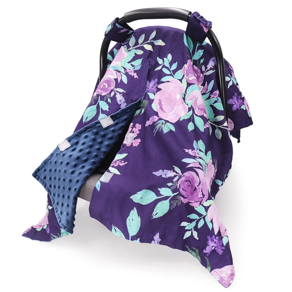 TANOFAR Car Seat Cover Baby, Peekaboo Opening Infant Car Seat Cover for Winter, Warm & Cozy, Purple Floral