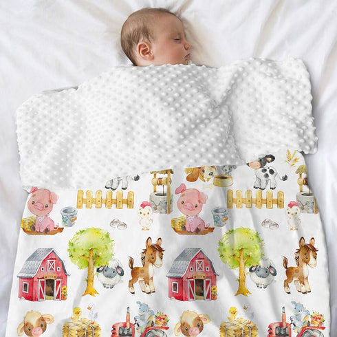 Farm Animals Barn Baby Blanket for Boys Girls, Soft Minky Toddler Blanket with Double Layer 30"x40"