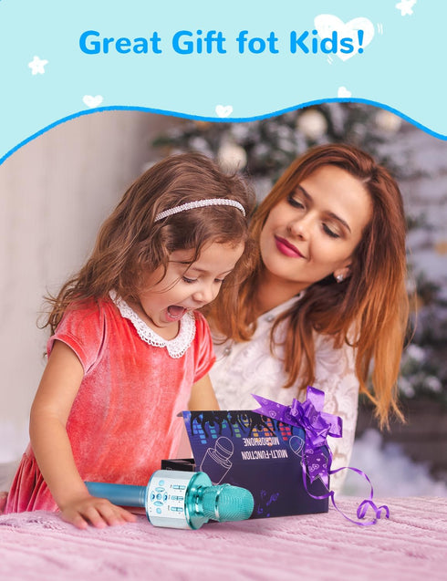 Amazmic Kids Karaoke Microphone Machine, Bluetooth Microphone with LED Light, Birthday Gift for Girls Boys 3-12 Years