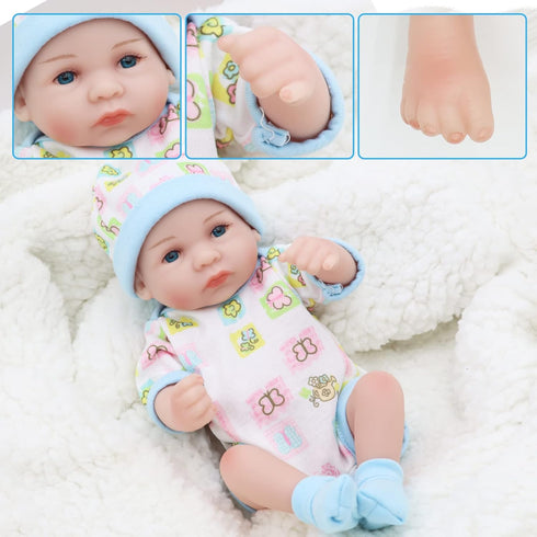 Reborn Baby Boy Doll, 10 Inch Anatomically Correct Realistic Silicone Vinyl Baby Doll Gift Set for Kids 3+