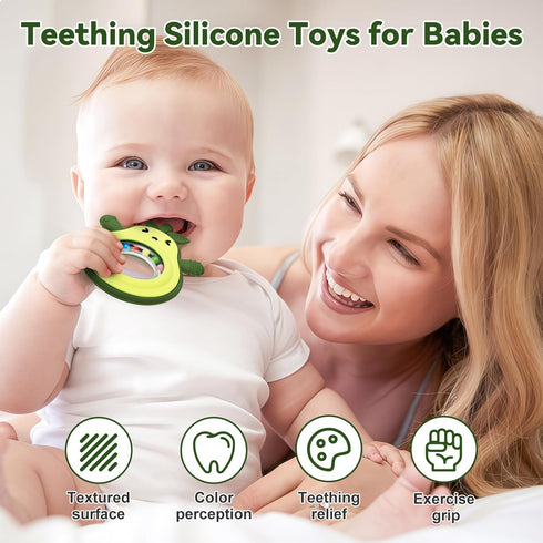 suhunide 0-6 3-24 Baby Rattles Teething Toy for Babies Months, Avocado Design BPA Free, Teething Relief for Infant