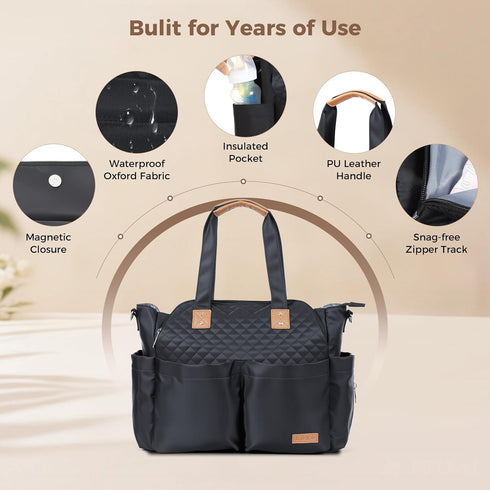 17 Lekebaby Diaper Bag Tote - Pockets Large Travel Diaper Waterproof Tote with Portable Changing Pad, Mom Crossbody