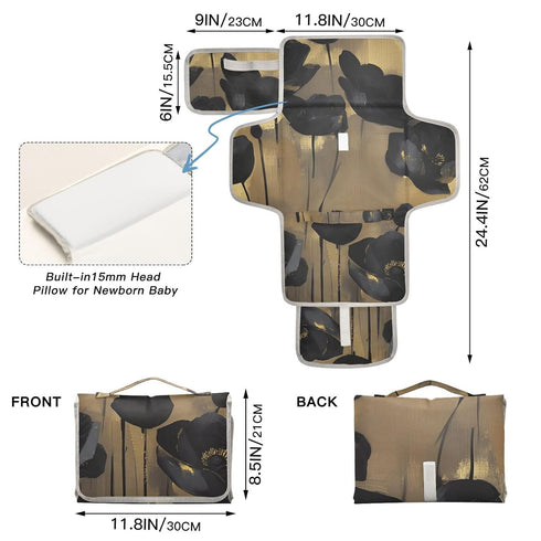 EtherSpher Gothic Black Gold Flowers Reusable Changing Table Pads with Tissue Pocket Diaper mat Changing pad Travel