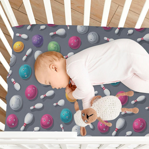 Pigsaly 27x39 Inch Crib Sheets Cute White Pins Colorful Bowling Balls Baby Sheet for Standard Crib Mattress Boys Girls