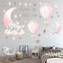 WEWINLE Dream Big Little One Elephant Wall Stickers, Pink Moon Hot Air Balloon Grey Stars Wall Decals for Nursery Kids