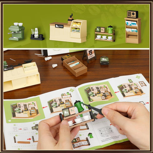 Coffee Shop Mini Model Kits with LED, Make It Miniature Cafe Store, DIY Miniature House Kit for Adults Teens