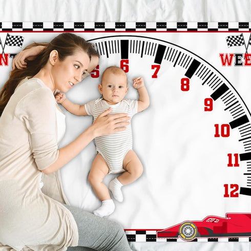 CSFOTO Racing Car Baby Monthly Milestone Blanket, Newborn Growth Record Prop for Baby Boy Photography, 60"x40"