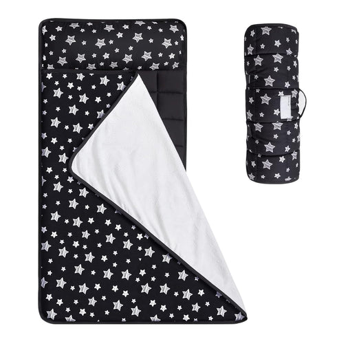 Toddler Sleeping Bag Nap Mat Black with Removable Pillow, Lightweight, Soft for Kids Preschool Travel