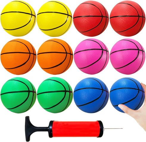Dshengoo 12 Pcs 5 Inch Mini Basketballs, Colorful Rubber Inflatable Balls with Pump for Indoor Games