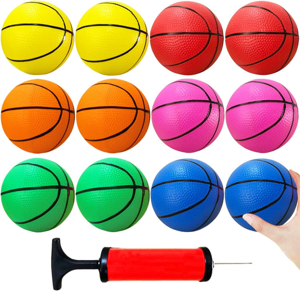 Dshengoo 12 Pcs 5 Inch Mini Basketballs, Colorful Rubber Inflatable Balls with Pump for Indoor Games