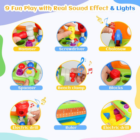 Cinne Toddler Tool Set Age 1-2, Baby Workbench with Light & Sound, Shape Sorter, Toys for 1 Year Old Boy