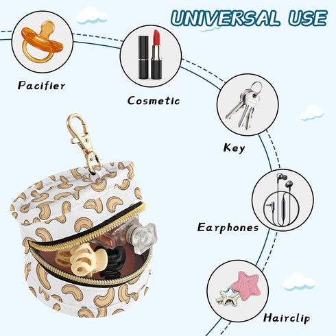 Cashew Nut Pattern Baby Pacifier Holder Case with Clip Portable Pacifier Storage Organizer Round Container Pouch Box