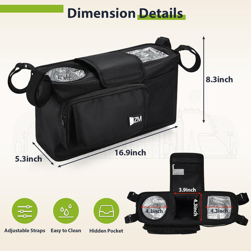 ZZM Parent Console Stroller Organizer Compatible with WONDERFOLD W2&W4&X, Jeep Wrangler, EVER ADVANCED Wagon,