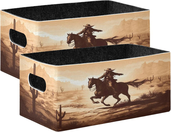 xigua Western Desert Cowboy Storage Bins Set of 2, Collapsible Storage Cube Baskets for Home Decor