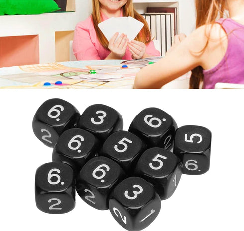 20Pcs Black 6 Sided Number Dice, Round Corner Polyhedral Dice, 16mm Role Playing Dice for Numeral Teaching Board Games
