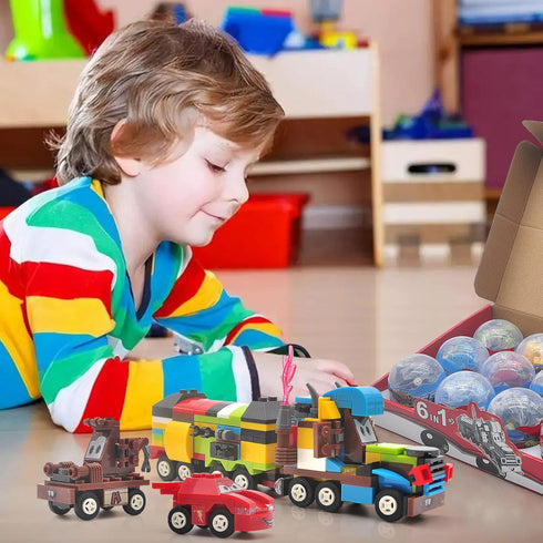 12 Pack Surprise Eggs with Construction Vehicles, Building Block Car Toys for Boys, Party Favors for Kids Birthday Gift