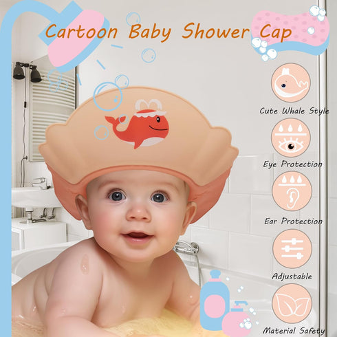 Thcbme 0-9 Baby Shower Cap Shield, Shower Cap for Kids, Visor Hat for Eye and Ear Protection for Years Old