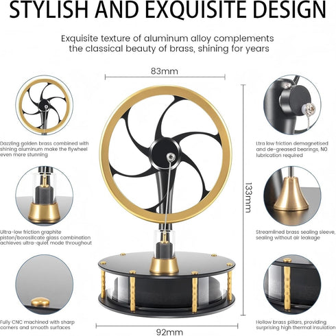 Enthusiasts-HZZ92 Low Temperature Stirling Engine Educational Toy with Precision Brass Aluminum Parts,Efficient