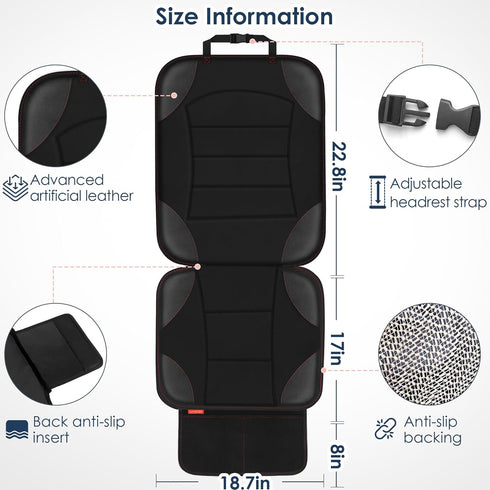 2 Vehicles(2-Pack,Black) Sinvitron Car Seat Protector for Child Car Seat - Waterproof Non-Slip Leather Mat with Mesh