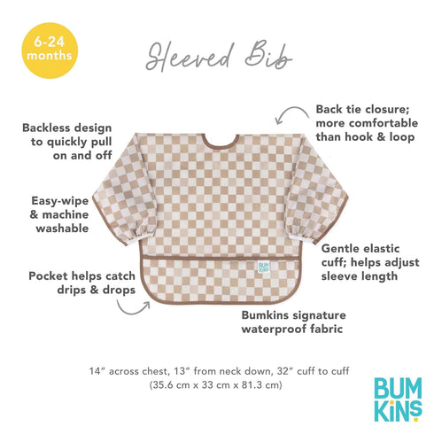 6-24 -2 Pack Bumkins - Sleeved Bib -For Boys & Girls, Babies & Toddlers Months - Lightweight, Durable, Waterproof