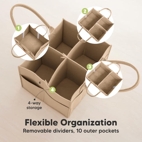 KeaBabies Taupe Diaper Caddy Organizer - Portable Baby Organizer for Nursery, Car Storage, and Gift Basket