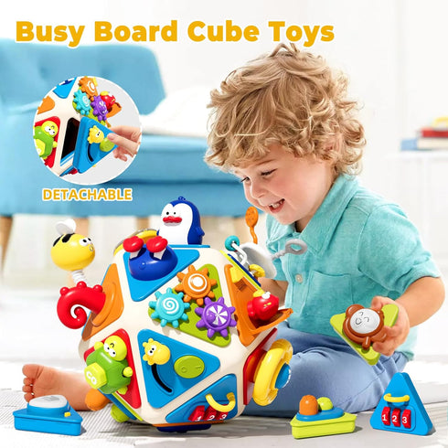 20-in-1 1 2 1-3, 1 2 Vanvimen Toddler Busy Board Activity Cube Toys, Montessori Toy for Year Old Boys Girls Kids, Early