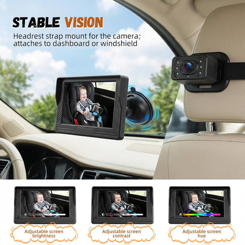 CAMECHO 4.3" Setup Baby Car Camera HD Monitor with IR Night Vision View Angle Safety for Kids & Newborns Easy Car Seat