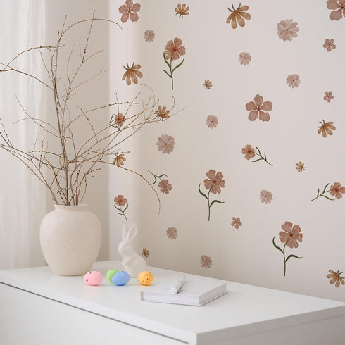 Boho Flower Wall Decals,Watercolor Wildflower Wall Art,Girls Bedroom Removable Flower DecalsNursery Kids Room Decor