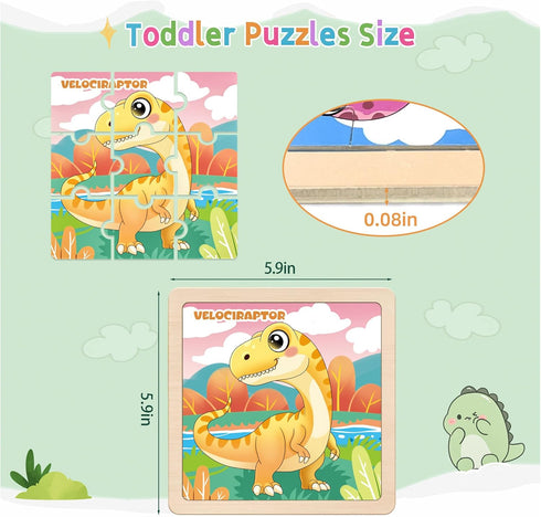 2-4, 8 Pack 9 2-4, 3-5, 3-5, Sets Wooden Dinosaur Puzzles for Toddlers PCS Jigsaw Puzzles for Kids Wooden Puzzles