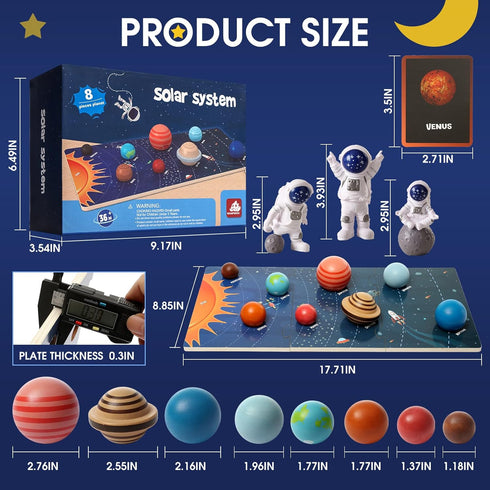 MOHLTIAPD SystemMontessori Wooden Solar System Model BoardKids Solar Planet Toys,Educational Planets Balls,Preschool