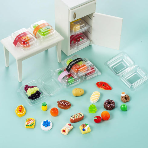 WEHOO 75Pcs Set Miniature Supermarket Food Lunch Box Dollhouse Kitchen Mini Takeaway Snacks Resin Fruit Crisper
