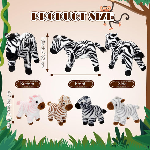 Hollowfly 5 Set 12.6" Mommy 4 Pcs Zebra Plush Toy Gift Zebra with Cute Babies Stuffed Animal in Zippered Belly