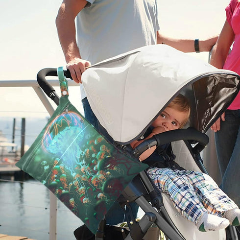 visesunny Fantasy Jellyfish 2Pcs Wet Bag with Zippered Pockets Washable Reusable Roomy Diaper Bag for Travel,Beach,Daycare,Stroller,Diapers,Dirty Gym Clothes,Wet Swimsuits,Toiletries