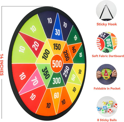 BELLOCHIDDO 14" Dart Board for Kids, Dart Game for 3-10 Years Old with 8 Sticky Balls, Indoor Outdoor Party Toys