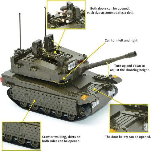 Set,Merkava WW2 5 8-12(343 QLT Military Tank Building Blocks Armed Tank with Soldier Figures,Toys Gift for Boys Pcs)