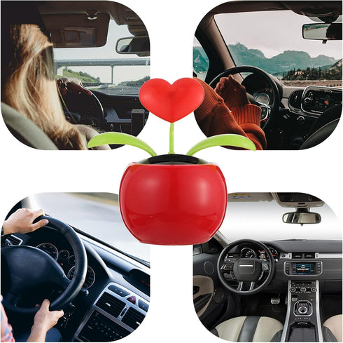 BESPORTBLE 2pcs Solar Dancing Figurines - Solar Powered Dancing Flower Heart for Car Dashboard Decoration