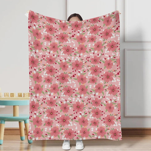 Love Blooms Baby Blankets for Girl Boy Red Heart Blossoms Swaddle Blanket Spring Floral Receiving Blankets Soft Flannel