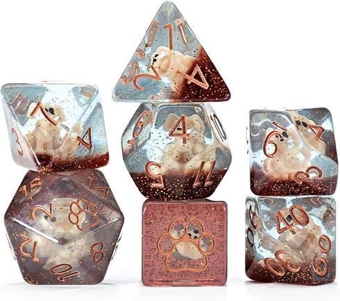 Gate Keeper Games and Dice: Inclusion Puppy Dice - 7pc RPG Set, Tan Puppy in Clear Resin
